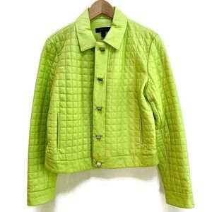 New Siena Studio Neon Green Quilted Leather Jacket, Women's Size L